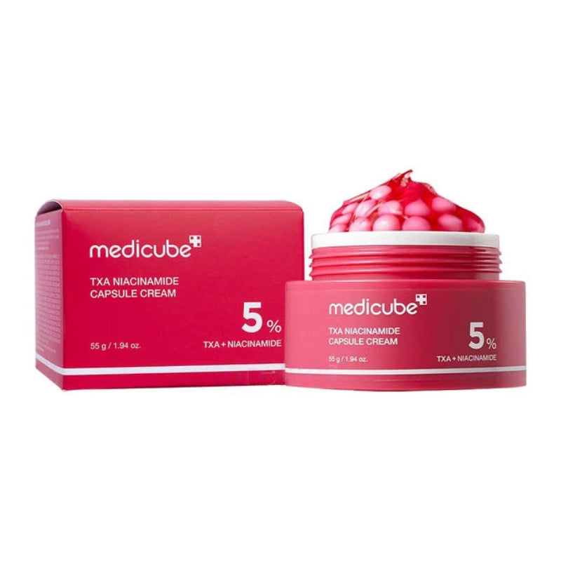Medicube TXA niacinamide capsule cream set, red jar and box with 5% label