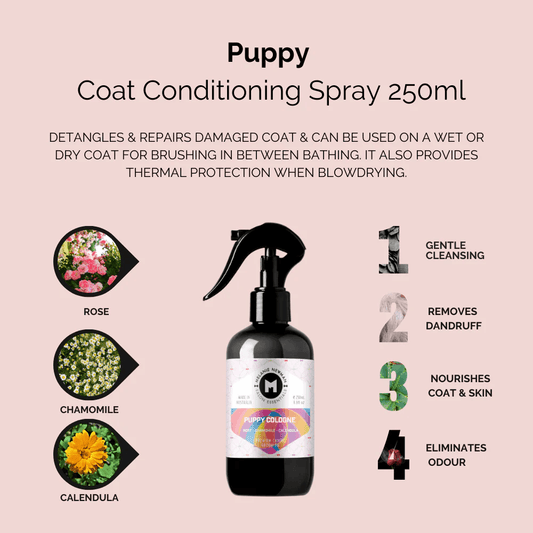 Puppy coat conditioning spray 250ml bottle with black trigger sprayer