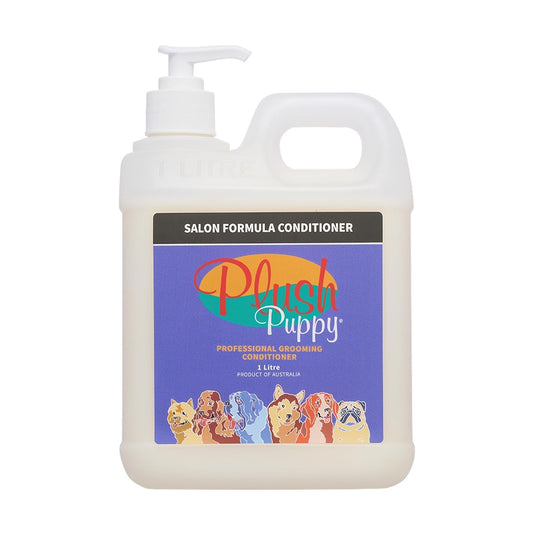 Plush Puppy conditioner bottle, white pump dispenser, flip-top