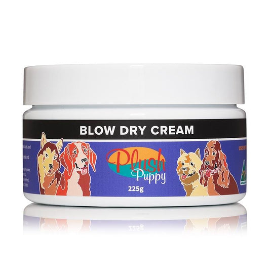 Blow dry cream jar, 225g, white lid with dog-themed label