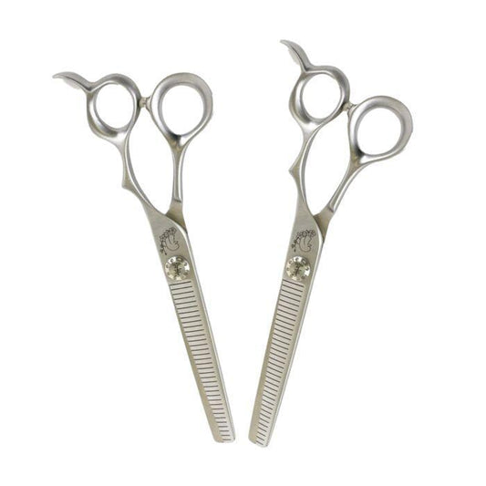 Stainless steel hair blender shears with two finger loops and straight comb teeth