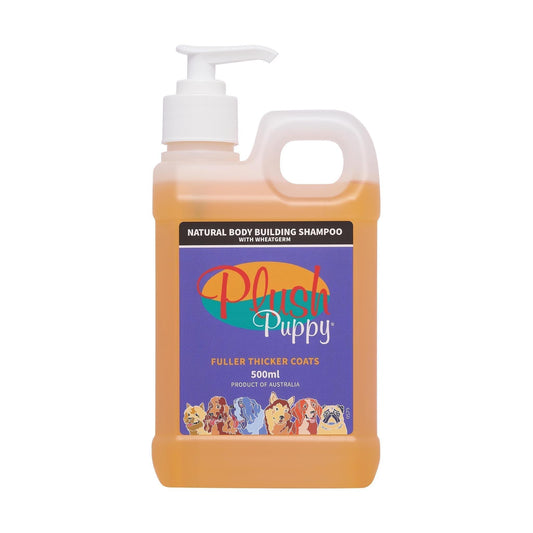 Plush Puppy natural body building shampoo bottle with wheatgerm and pump dispenser, 500 ml