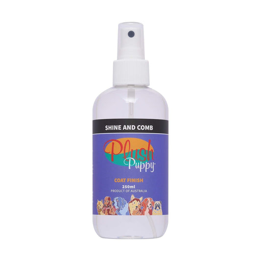 Dog coat shine and comb spray bottle with white pump mist sprayer