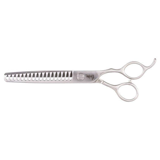 Hair cutting shears with 18-tooth comb and two finger loops, silver stainless steel