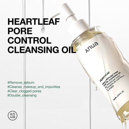 Anua pore control cleansing oil bottle with pump, tilted on a white background