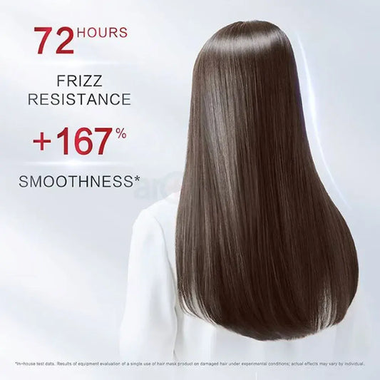 Long straight glossy hair, frizz-resistant look