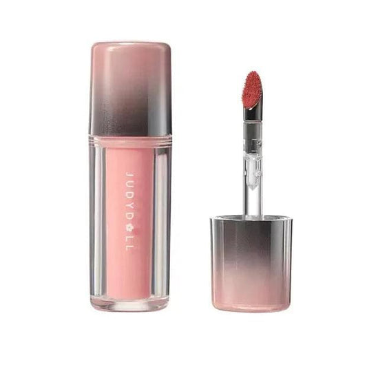 Dual-flash watery lip gloss set with pink gloss tube and red-tipped wand applicator
