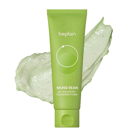 Green beplain mung bean cleansing foam tube with foam smear on the sides