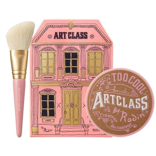 Pink art class shading set with makeup brush, compact and themed box graphics