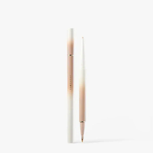 Double-ended under-eye eyeliner pen with beige barrel and brown angled tip