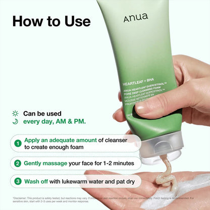 How to use diagram showing cleanser squeeze onto skin from green tube