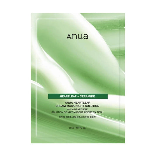Anua Heartleaf cream sheet mask box, green gradient package with Anua logo