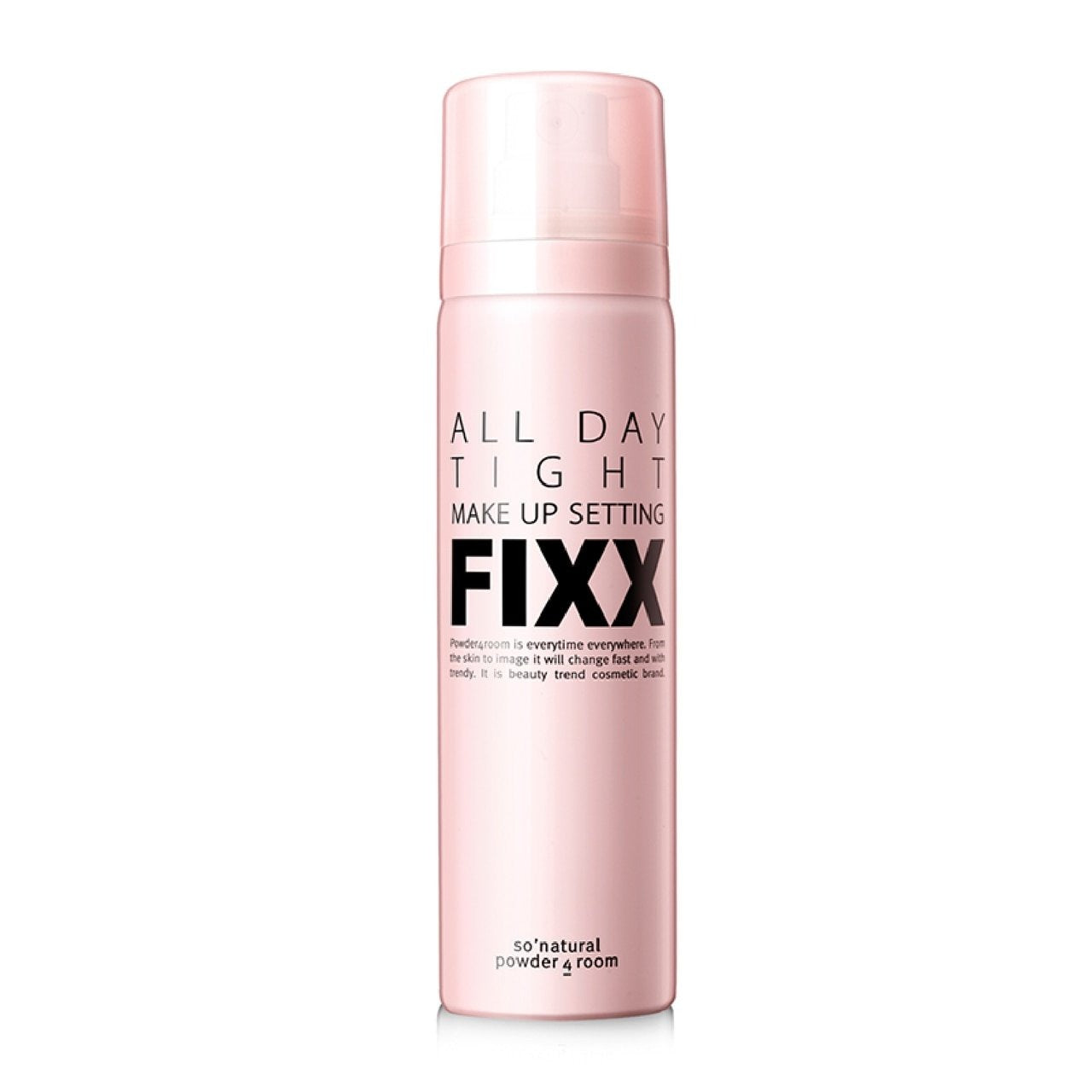 Makeup setting spray bottle with cap, pink 120ml, front view