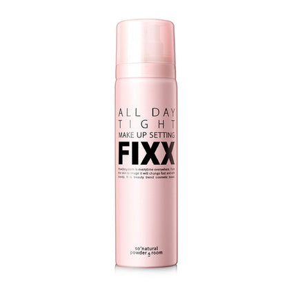 Makeup setting spray bottle with cap, pink 120ml, front view