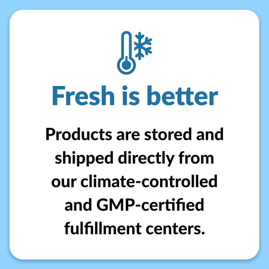 Fresh is better storage and shipping info card with snow icon