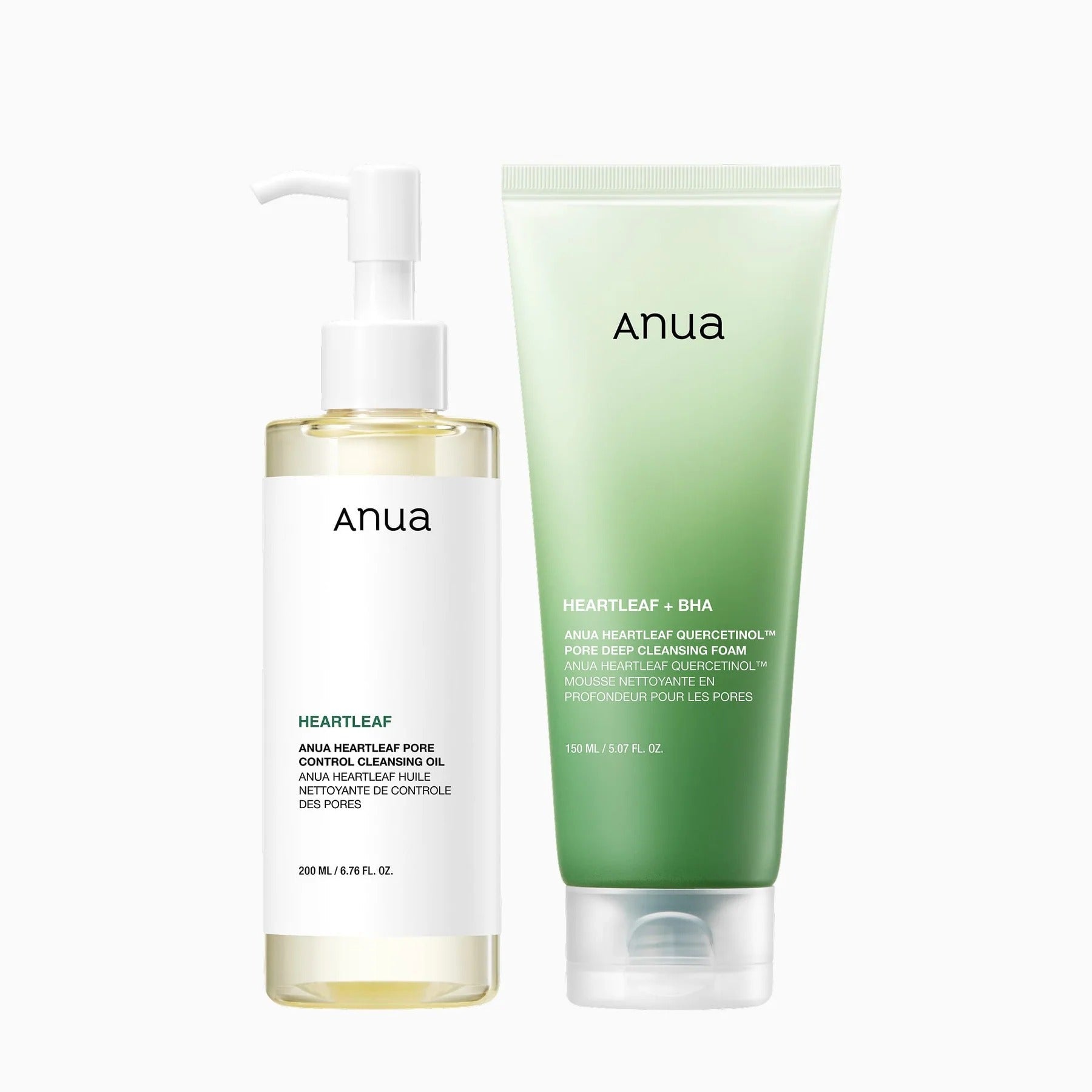 ANUA double cleansing duo set: pump oil bottle and green foam tube