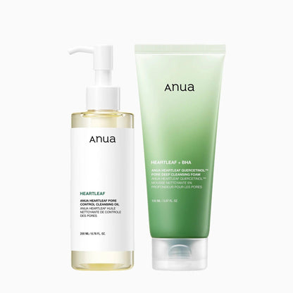 ANUA double cleansing duo set: pump oil bottle and green foam tube