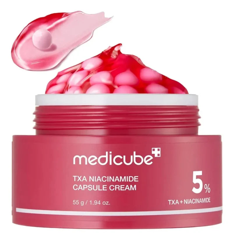 Medicube TXA niacinamide capsule cream jar, red 5% formula with open pink top
