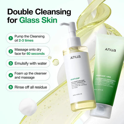 ANUA double cleansing duo set: oil pump bottle and Heartleaf foam tube