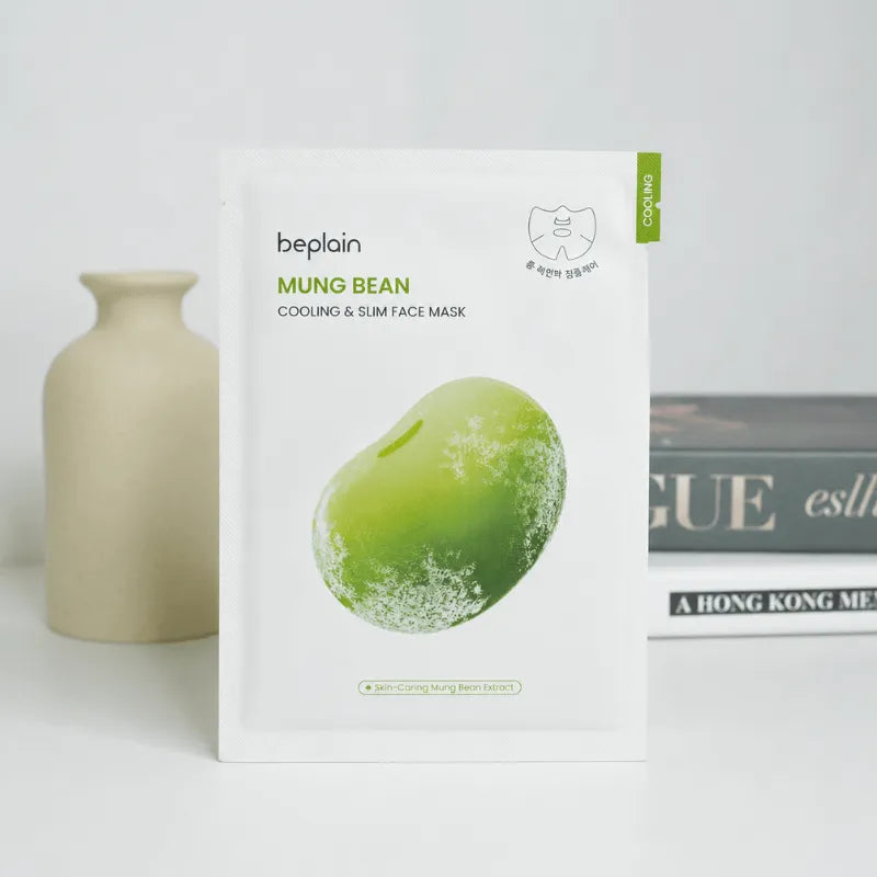 Beplain Mung Bean face mask box with green ingredient graphic