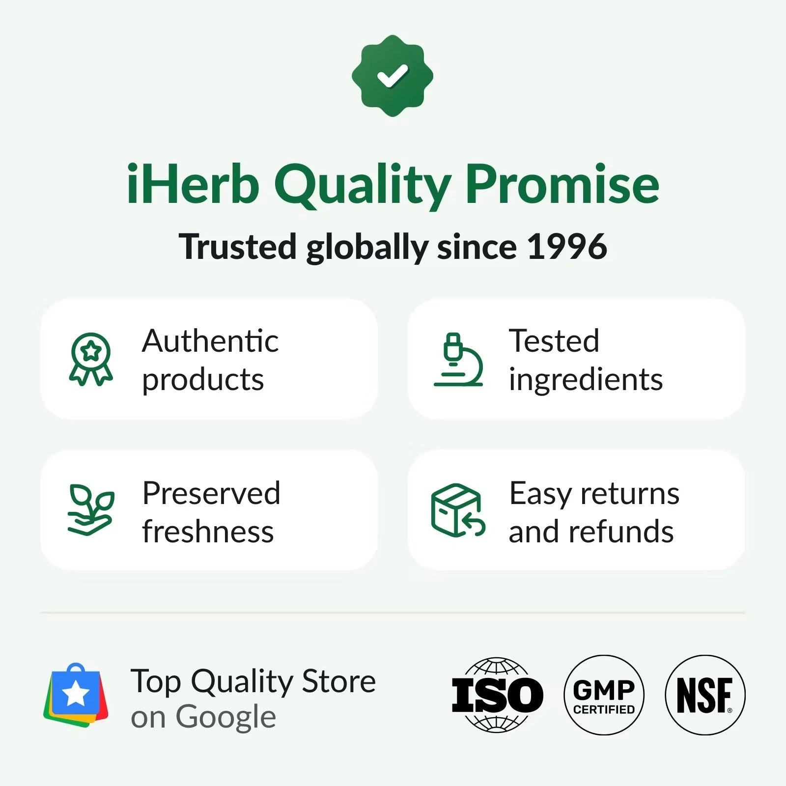 Skincare quality promise graphic with authenticity and ingredients icons