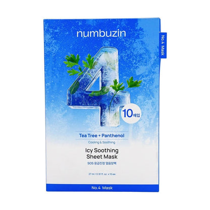 No.4 Icy Soothing Sheet Mask pack, blue front with number 4 and plant illustrations
