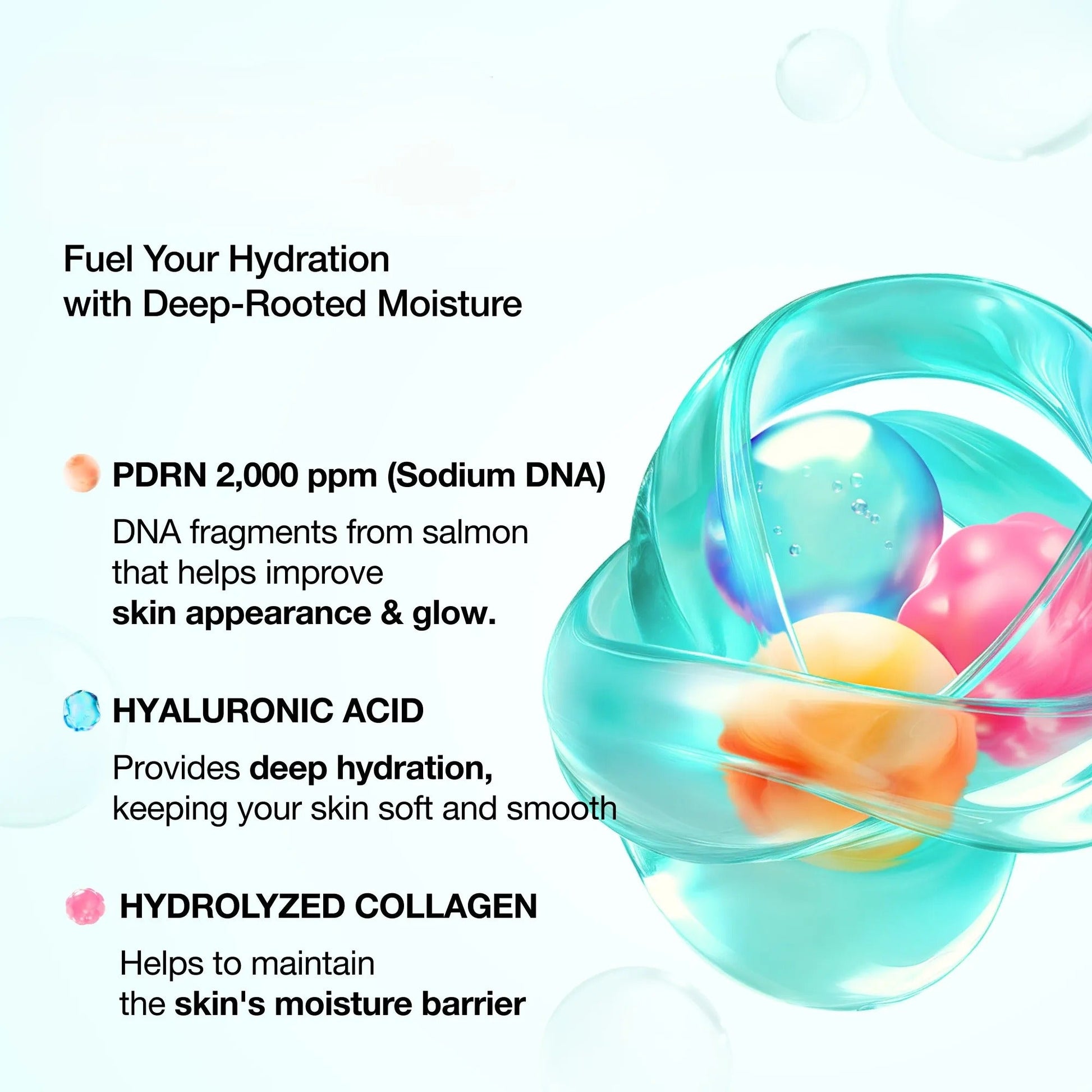 Hydrating mist concept illustration with aqua sphere and floating capsules