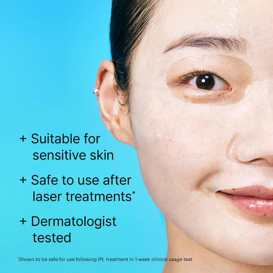 Hydrated sheet face mask on a woman’s cheek with dewy skin and Dermask Pro badge