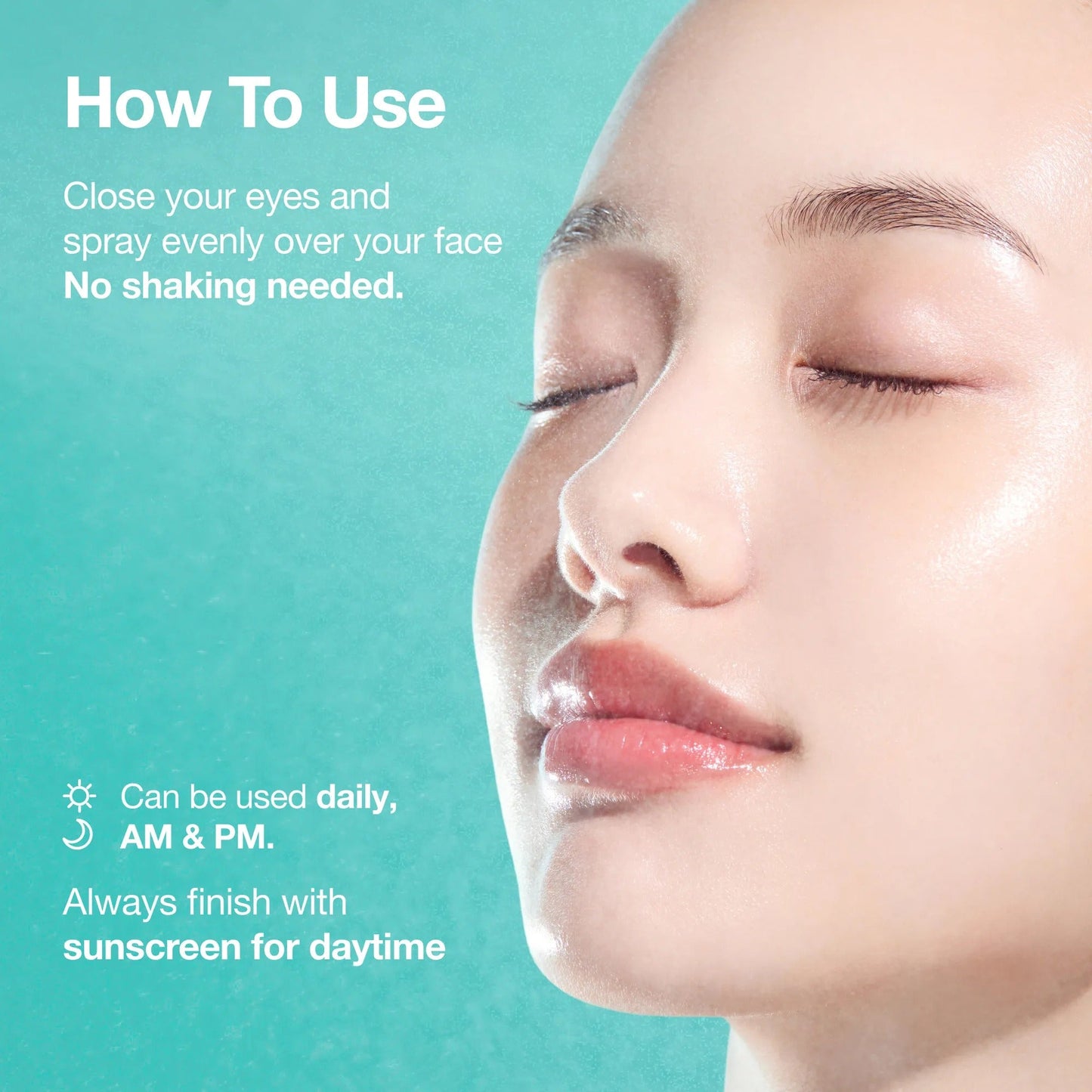Hydrating capsule mist application on face with fine droplets
