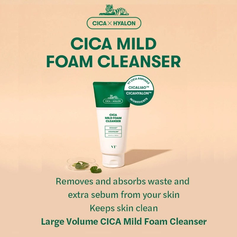 VT Cica Mild Foam Cleanser tube with CICA HYALON branding and product title