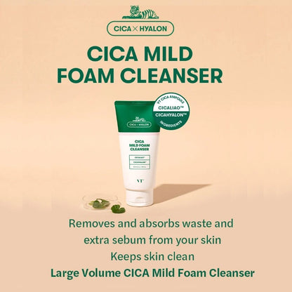 VT Cica Mild Foam Cleanser tube with CICA HYALON branding and product title