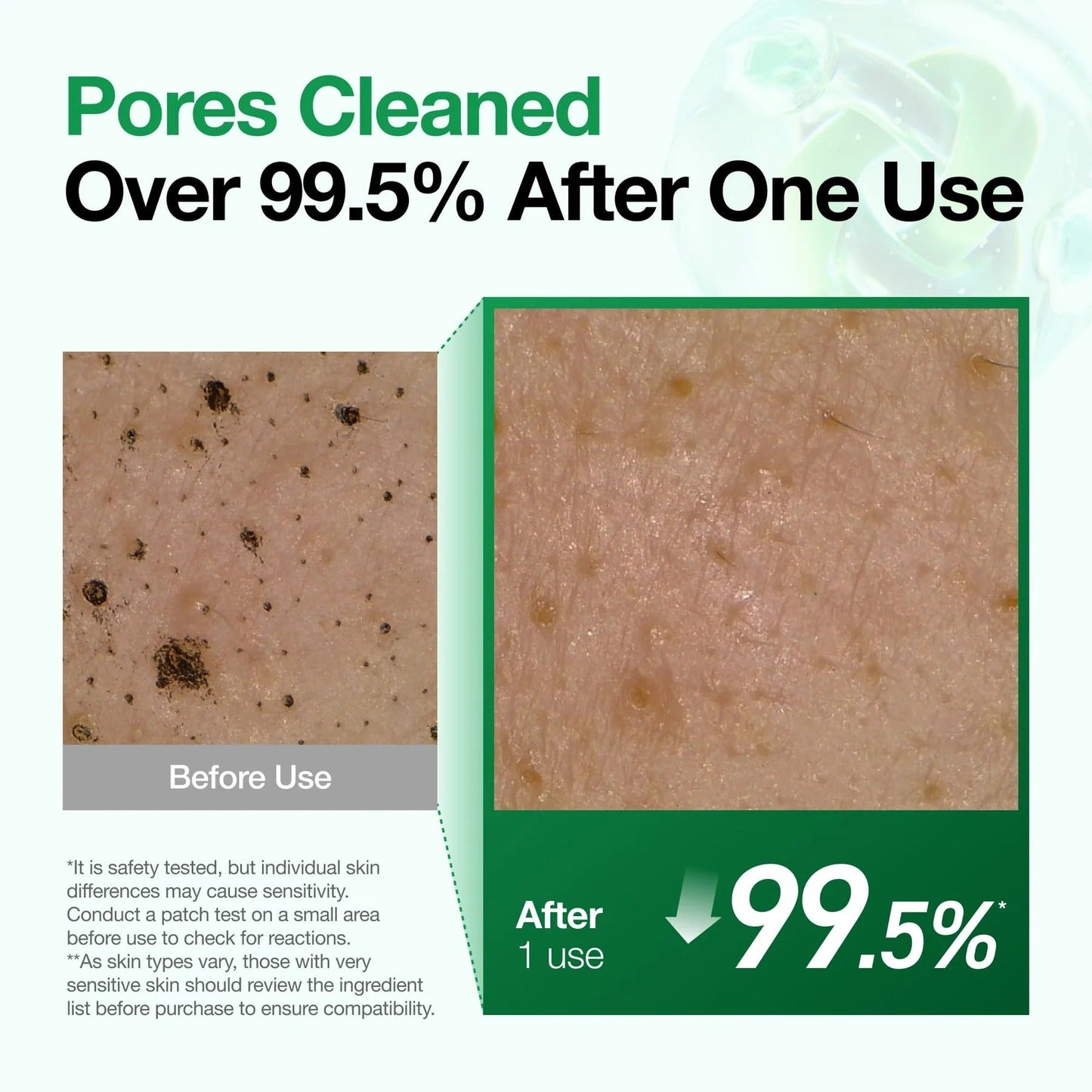Cleansing pores results: pores cleaned after one use