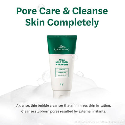 VT Cica Mild Foam Cleanser tube with 'Pore Care & Cleanse Skin Completely' text