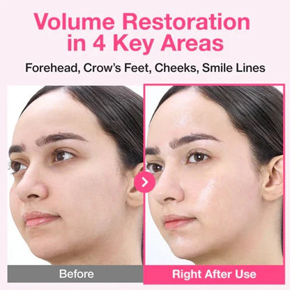 Face sheet-mask results split panel showing before and right-after use glow