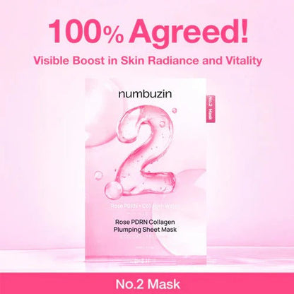 numbuzin No.2 rose PRDN collagen sheet mask box, pink pack with 2 label