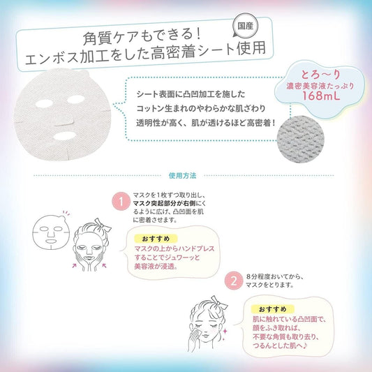 Face mask sheet package back panel with use instructions and fabric texture circles