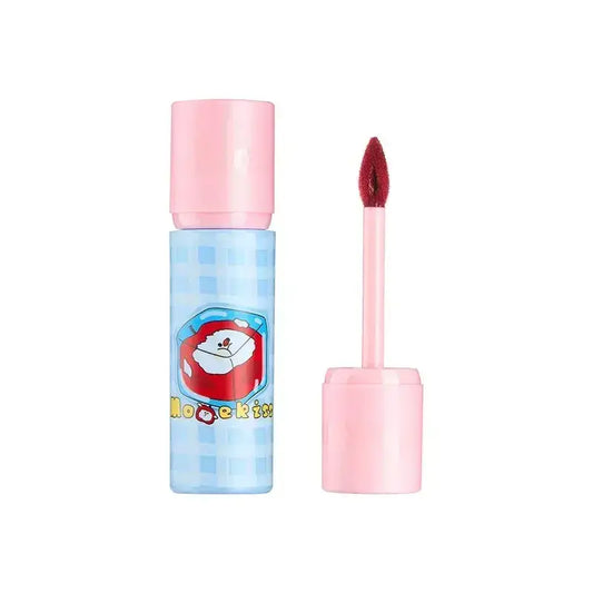 Lip mud in blue patterned bottle with pink cap and doe-foot applicator