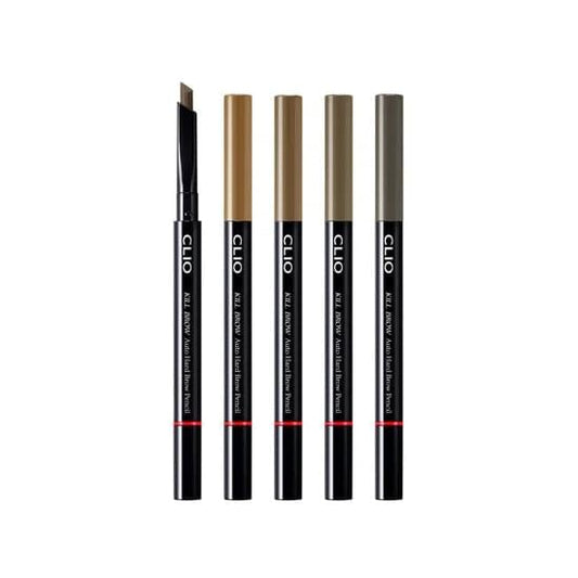 Set of CLIO auto hard brow pencils in multiple brown and gray shades.