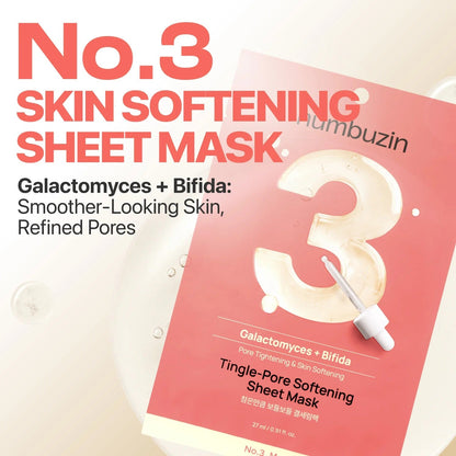 No.3 Skin Softening Sheet Mask pack, pink/red front with large gold number 3