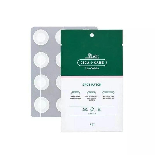 Cica Care spot patch packets, green-and-white packaging with multiple acne patch circles inside