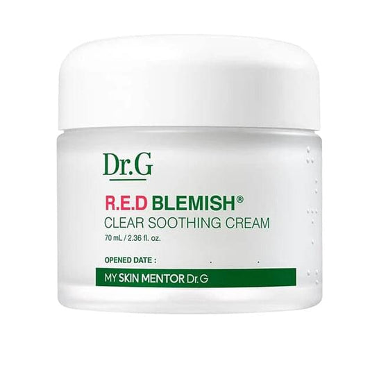 Dr.G R.E.D Blemish clear soothing cream jar, white lid, frosted container, 70ml
