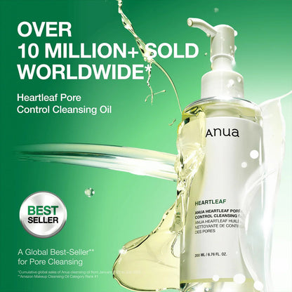 ANUA Heartleaf pore control cleansing oil bottle with gold liquid splash