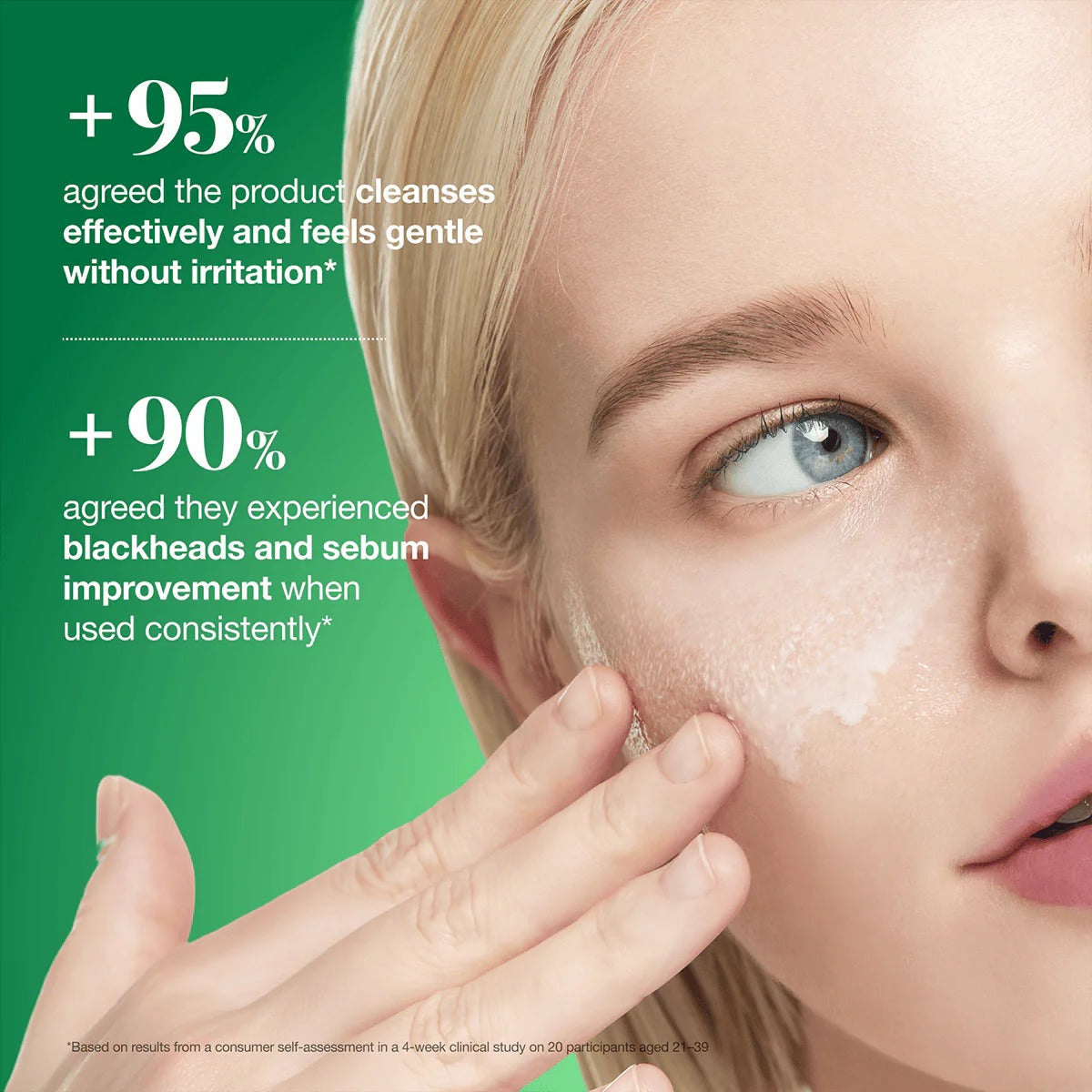 Foam cleansing being gently applied to face with fingers