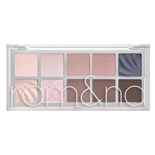Eyeshadow palette with 8 pans: pink, mauve, brown and dark gray shimmers