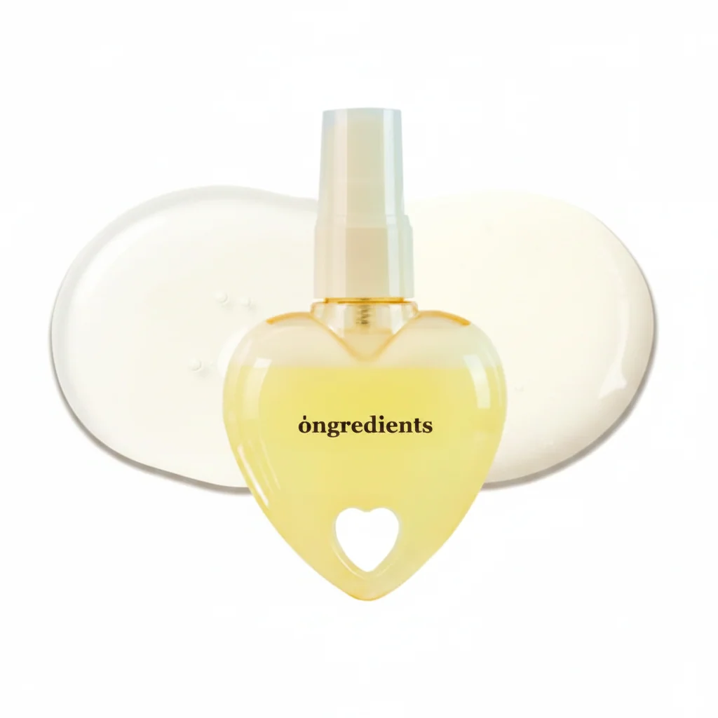Heart-shaped Skin Barrier Glow Mist spray bottle with white cap and ongredients label