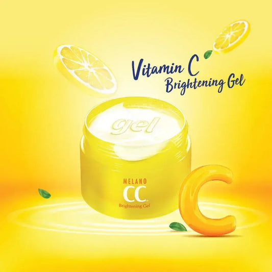 Melano CC Brightening Gel jar with 'Vitamin C' graphic