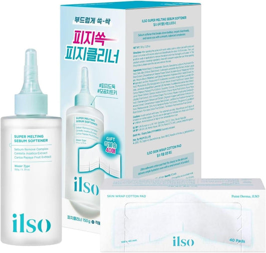 ILSO sebum softener bottle with clear nose patch set and skin wrap cotton pads kit