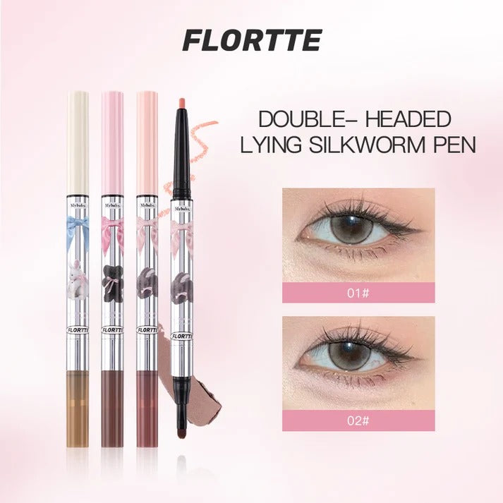 Double-ended lying silkworm pen display with two shades and eye swatch