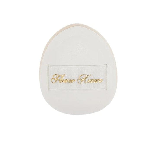 Mini powder puff, round white sponge with gold FlowerKnows logo patch