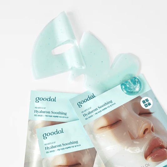 Teal hyaluron soothing gel mask pieces and folded mask pack